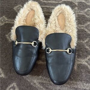 Black Fur-Lined Loafers